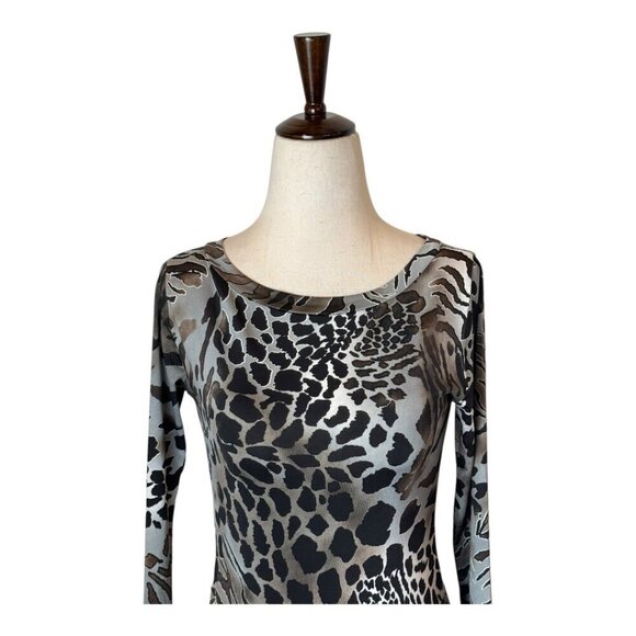 Giorgio Armani Dress Women XS Silver Black Jersey Knit Leopard Animal Print Mini - Picture 3 of 9